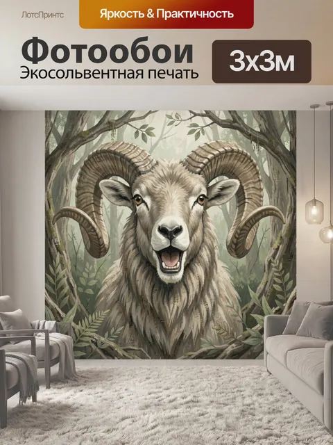 Фотообои Муфлон с массивными рогами