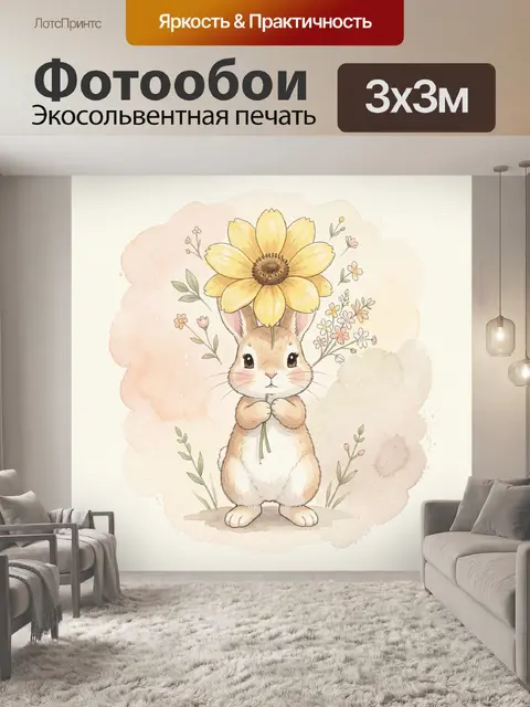Фотообои Зайчик с цветком на голове