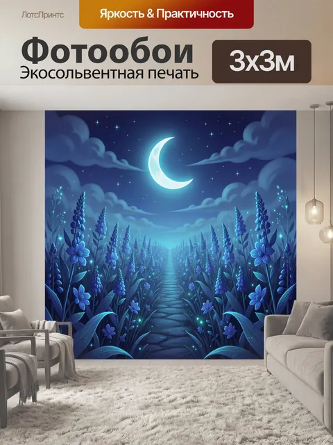 Фотообои Лунная тропа в цветочном поле