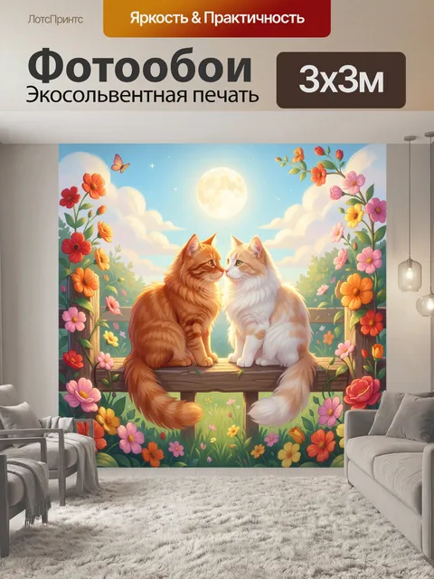 Фотообои Два пушистых кота в саду