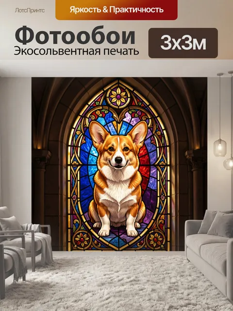 Фотообои Корги в витражном окне