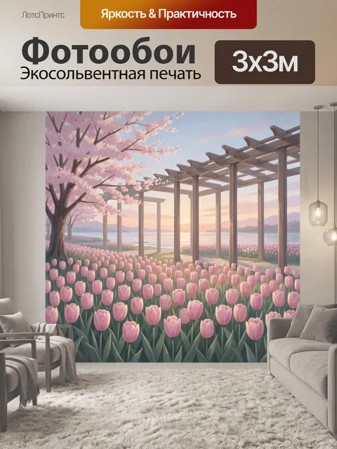 Фотообои Цветущие тюльпаны у моря