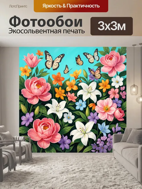 Фотообои Цветочный сад с бабочками