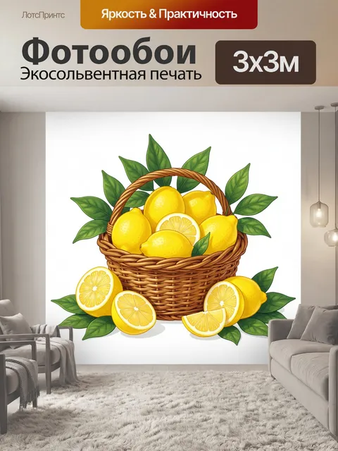 Фотообои Корзина с лимонами и зеленью