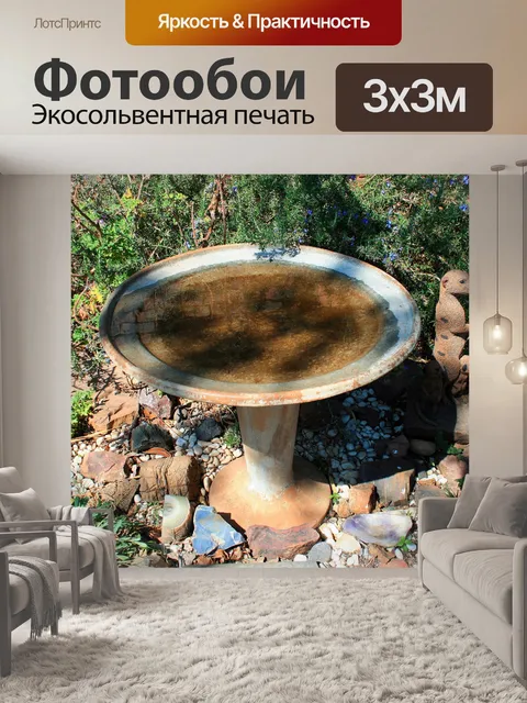 Фотообои ванна птицы в саду трав