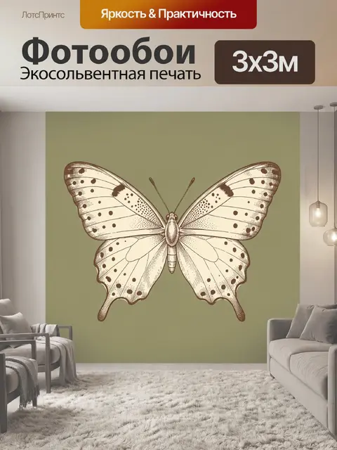 Фотообои Бабочка в стиле гравюры