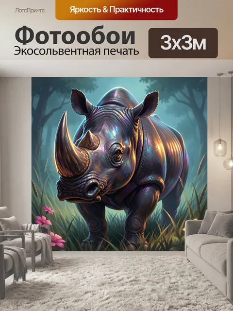 Фотообои Носорог в туманном лесу