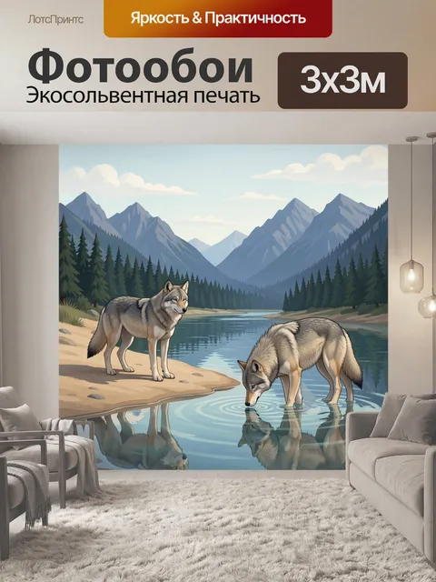 Фотообои Волки у горного озера