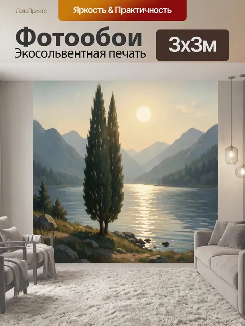 Фотообои Горный пейзаж с озером на закате
