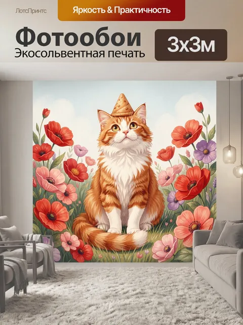 Фотообои Рыжий кот в цветах