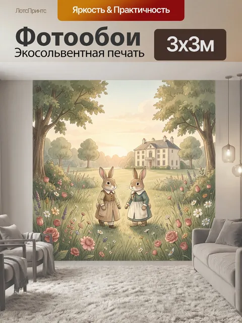 Фотообои Кролики в цветущем английском саду