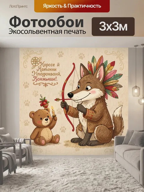 Фотообои Волк с луком и мишка