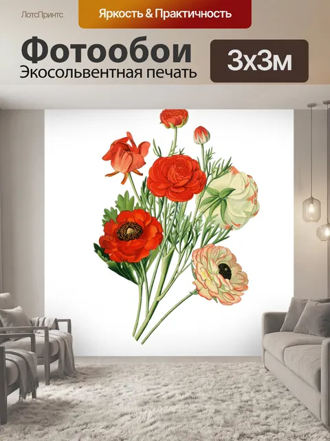 Фотообои Клипарт Винтажные цветочные маки