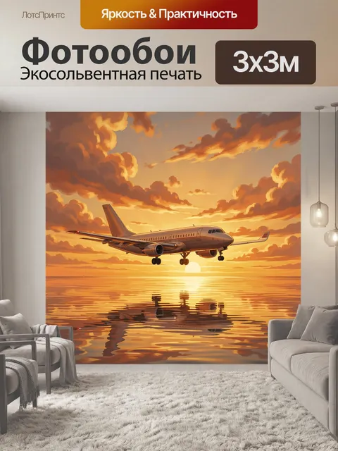 Фотообои Самолёт на закате над водой