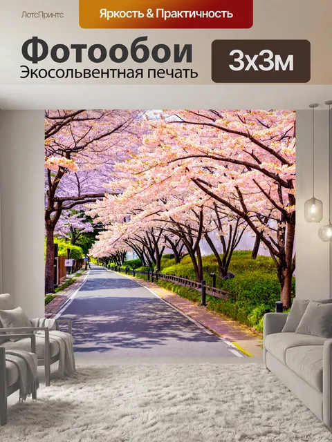 Фотообои цветущие сакуры на улице в японском стиле