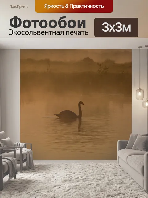Фотообои Лебедь на озеро туманное