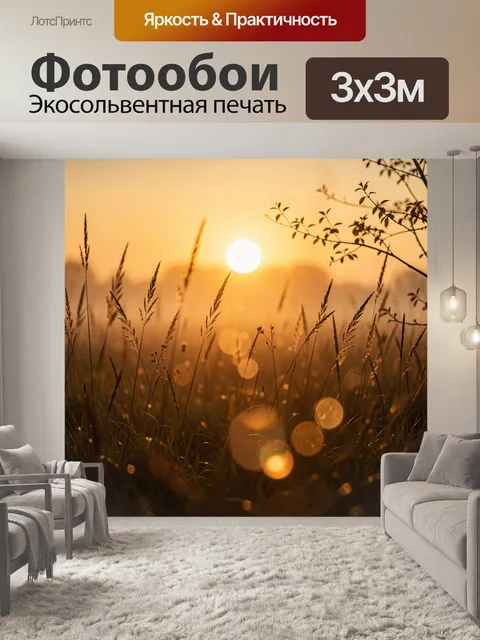 Фотообои Закатное поле с травами