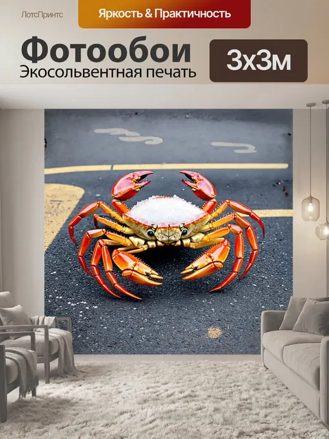 Фотообои снежный краб, размещенный на каркасной скейтборде, олицетворяет дух индивидуальности и свободы