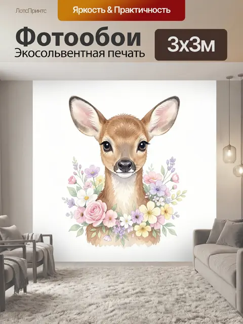 Фотообои Олененок с цветочным венком