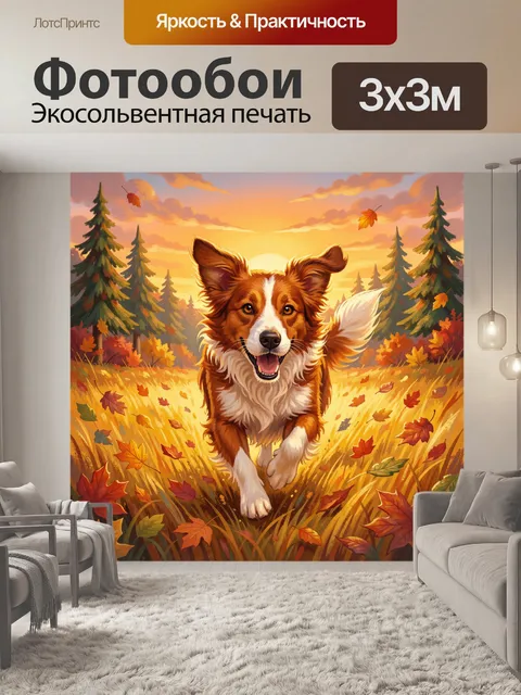 Фотообои Рыжий пёс среди осеннего леса