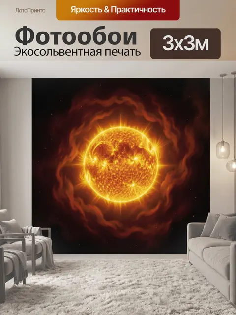 Фотообои Огненное солнце в космосе