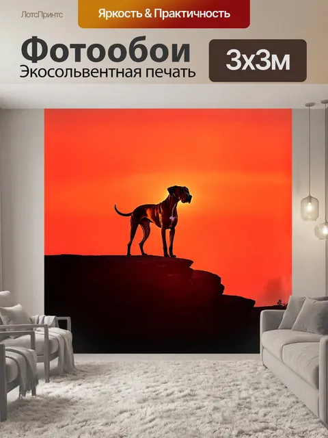 Фотообои родезийский риджбек, величественно стоящий на вершине скалы, его силуэт выделяется на фоне ярко-красного…