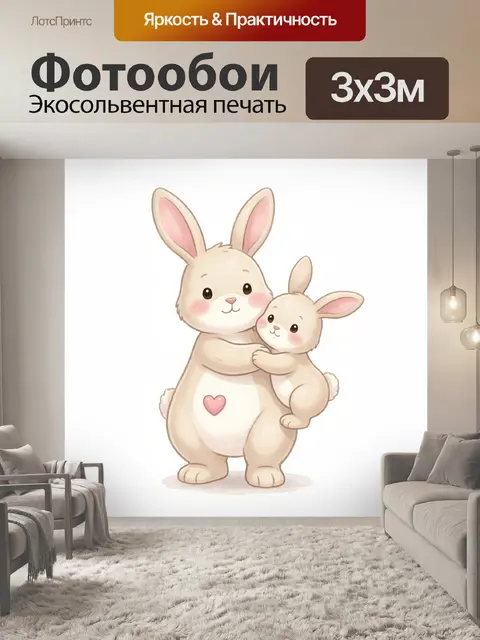 Фотообои Милые зайцы в объятиях