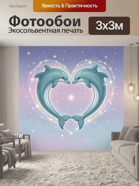Фотообои Дельфины в сияющем сердечке