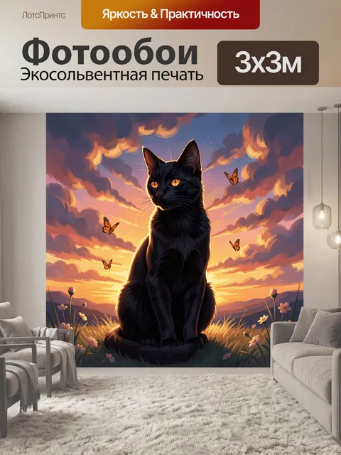 Фотообои Черный кот на закате