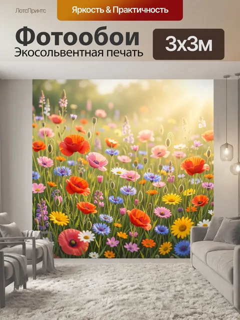 Фотообои Цветущий летний луг в солнце
