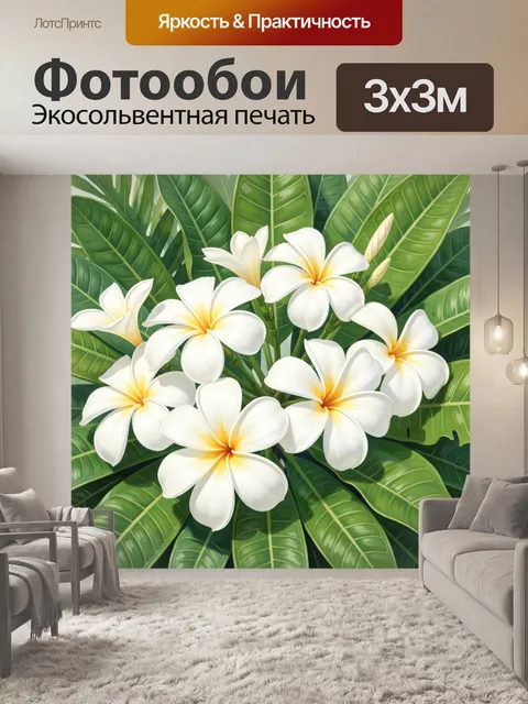 Фотообои Белые цветы плюмерии в листве