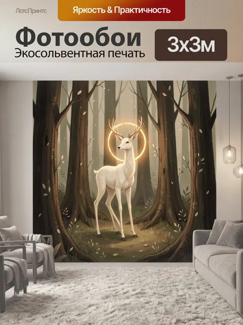 Фотообои Белый олень в волшебном лесу