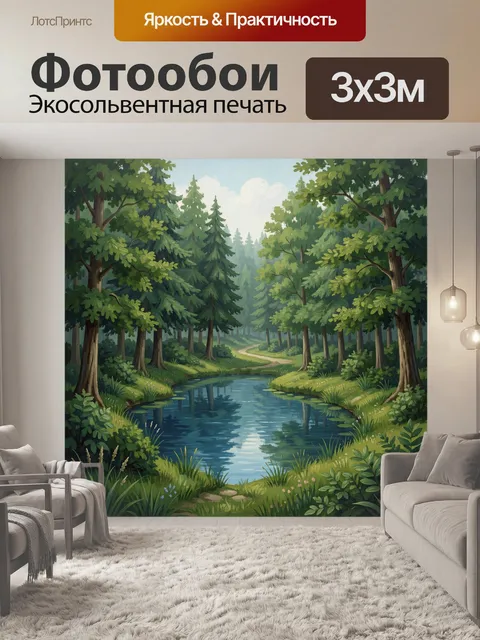 Фотообои Лесной ручей среди деревьев