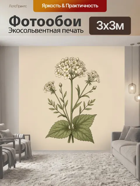 Фотообои Ботаническая иллюстрация белых цветов