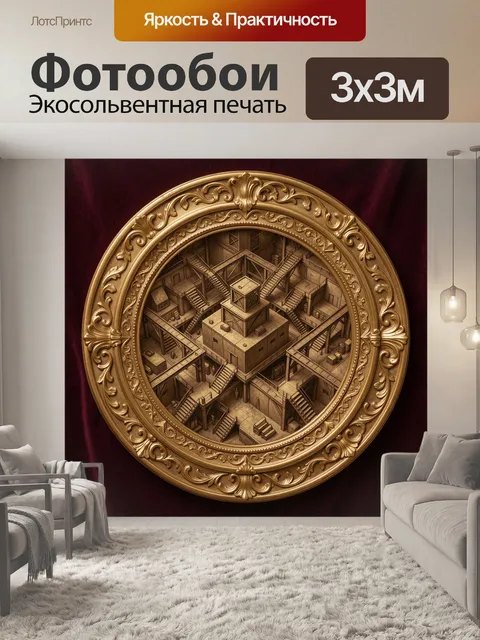 Фотообои Золотой орнамент с архитектурным лабиринтом