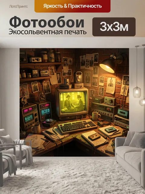Фотообои Ретро детективный кабинет с телевизором
