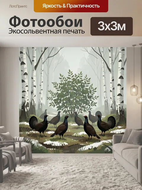 Фотообои Лесные тетерева в берёзовой чаще