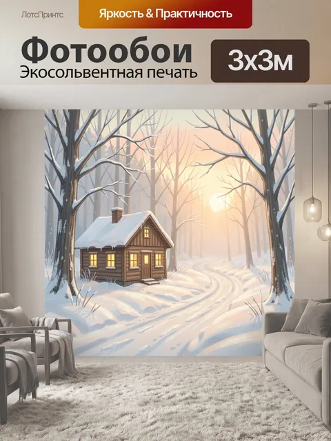 Фотообои Зимний домик в лесу