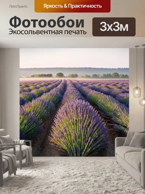 Фотообои прованс: утренний туман над лавандовыми полями, создающим ауру загадочности и спокойствия