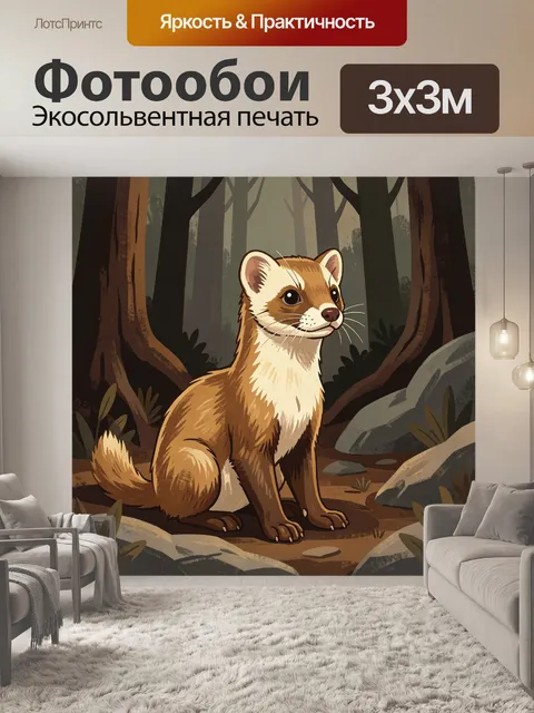 Фотообои Лесная ласка среди деревьев