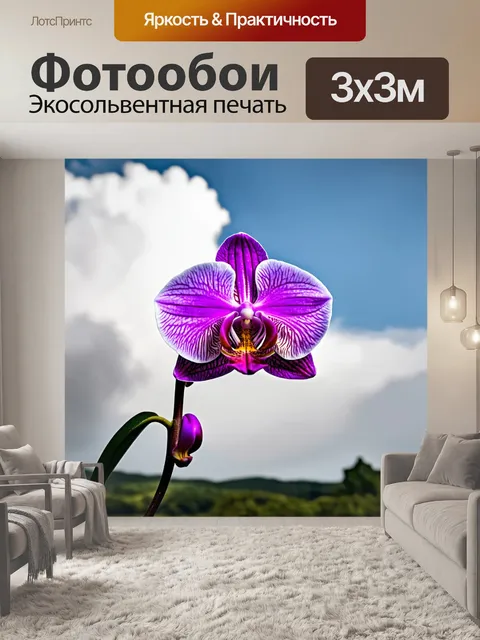 Фотообои орхидея на фоне эфирных облаков, будто в волшебной стране
