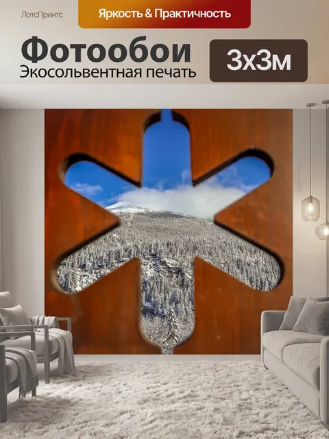 Фотообои Зимний вид через снежинку