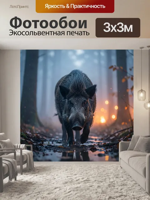 Фотообои Кабан в туманном лесу