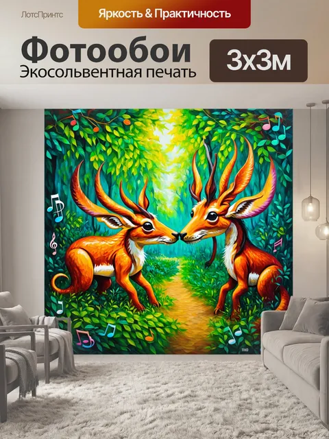 Фотообои лесные создания, которые воссоединены нотами, создают воедино гармонию природы