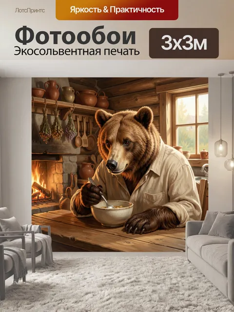Фотообои Медведь у камина в избушке