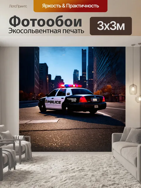 Фотообои смотрящий на город полицейский автомобиль