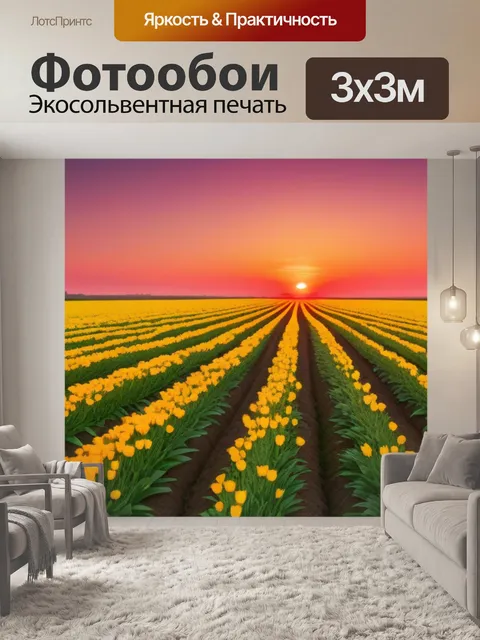 Фотообои поле тюльпанов на закате