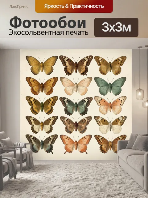 Фотообои Коллекция разноцветных бабочек