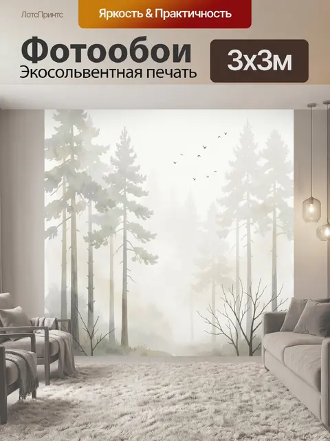 Фотообои Туманный лес с высокими соснами