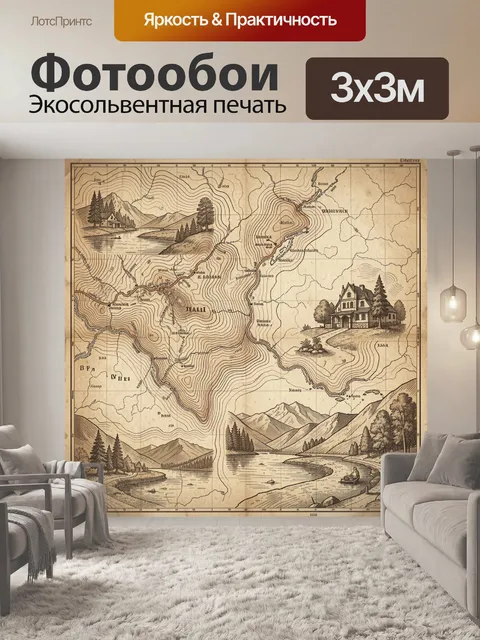 Фотообои Старинная карта с пейзажем